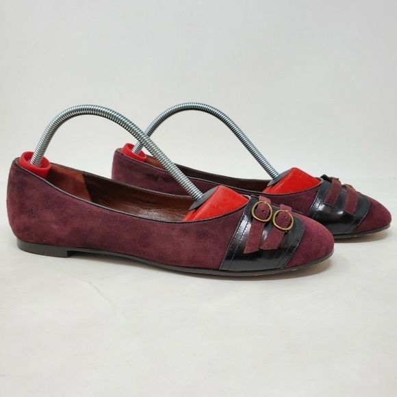 Marc By Marc Jacobs Suede Leather Ballet Flats Maroon Size 37.5 7.5 - Picture 1 of 11